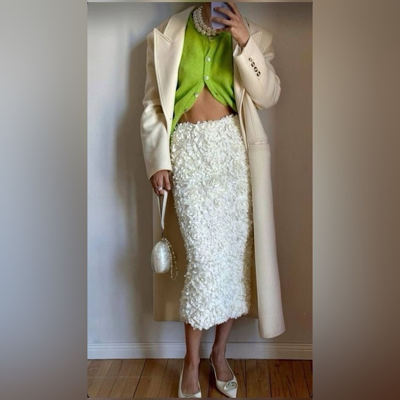 Women’s Pencil Midi Skirt In Textured Mesh in Ivory Size Xs/S - Picture 3 of 6